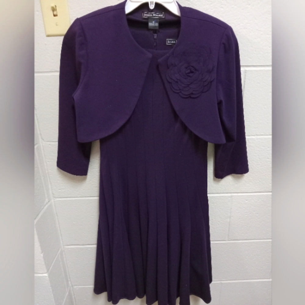 Jessica Howard Purple-Plum 2 Piece Knit Blazer & Dress, 4P